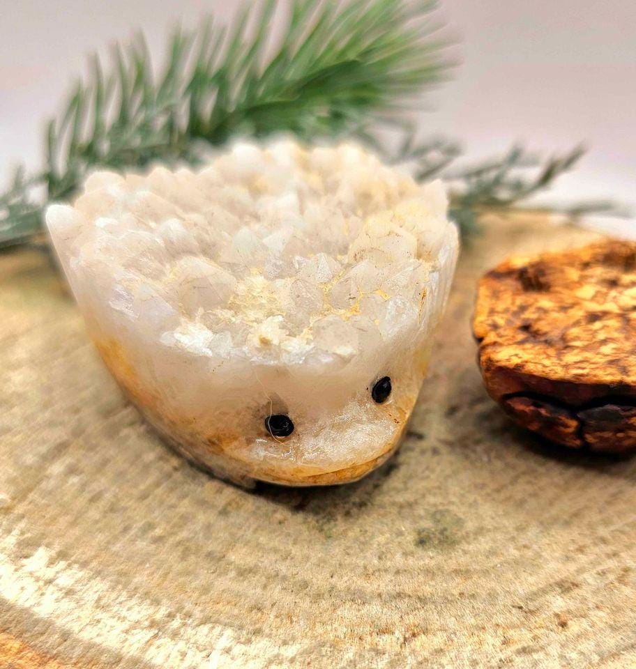 Adorable Crystal Cluster Hand Carved Cute Hedgehog Figure