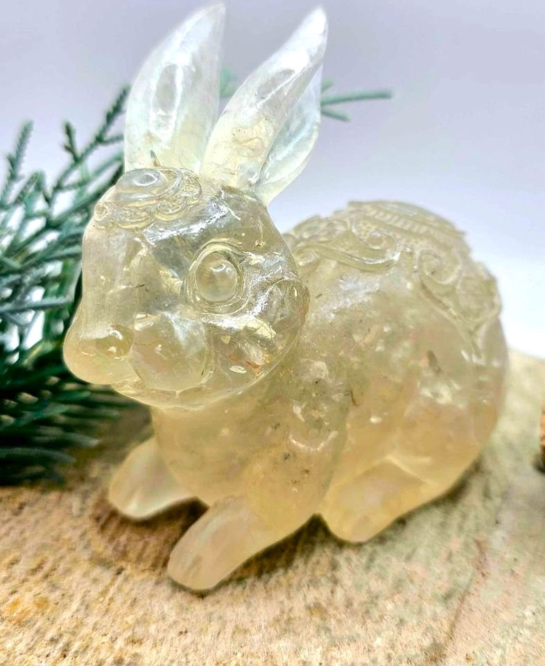 Nature Crystal Chips Resin Blessing Fortune Big Rabbit Figure