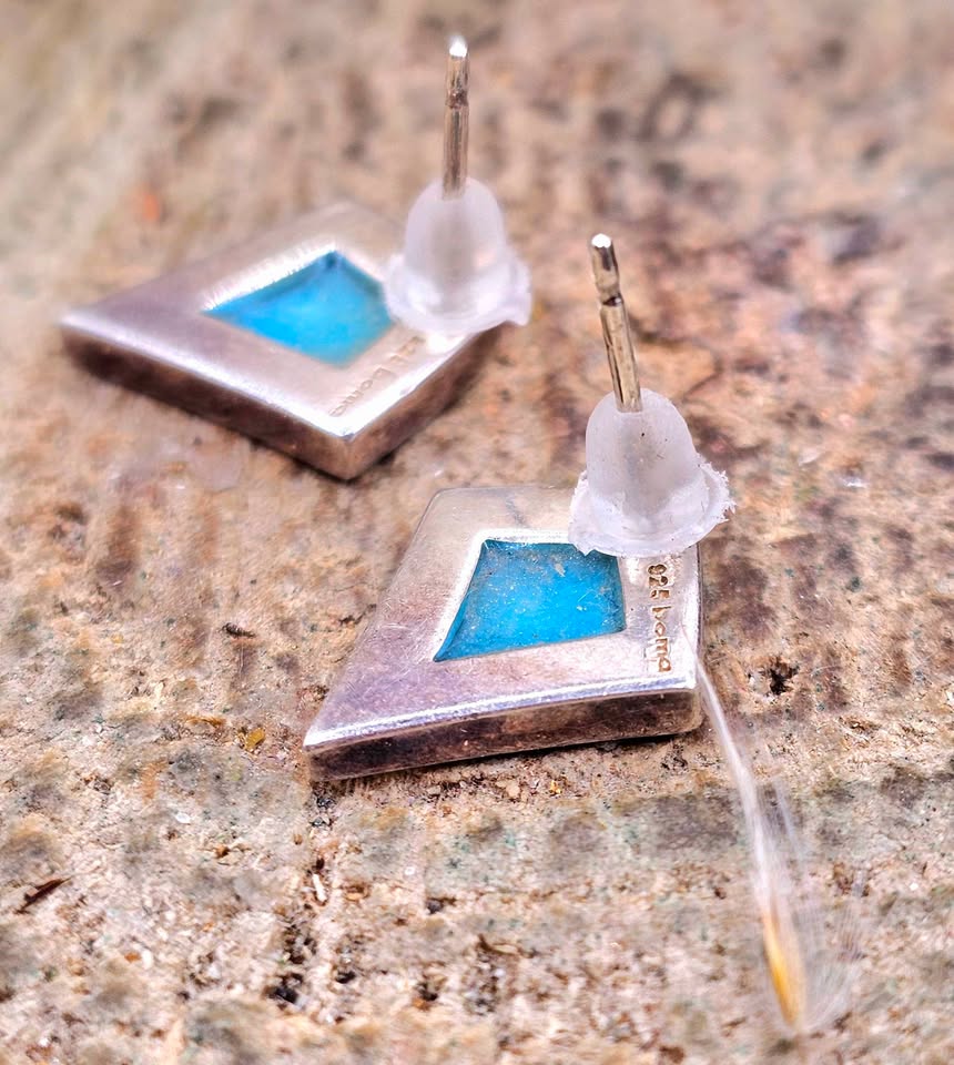 Mexico Turquoise Sterling Silver Stamped Ear Stud