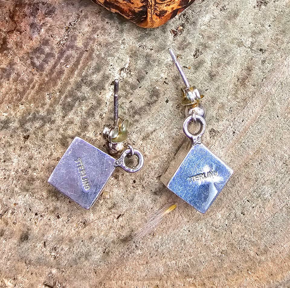 Handcrafted Turquoise Square Sterling Silver Earrings