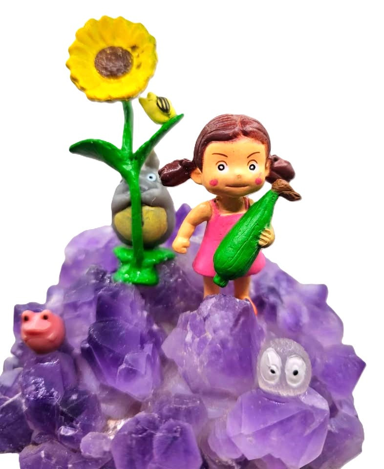 Natural amethyst Totoro night light alternate angle — My Aura Gemstones