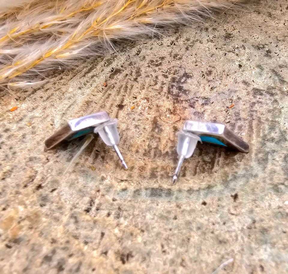 Mexico Turquoise Sterling Silver Stamped Ear Stud