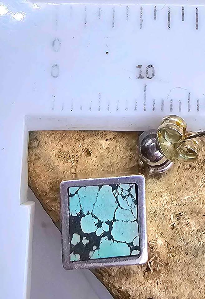 Handcrafted Turquoise Square Sterling Silver Earrings