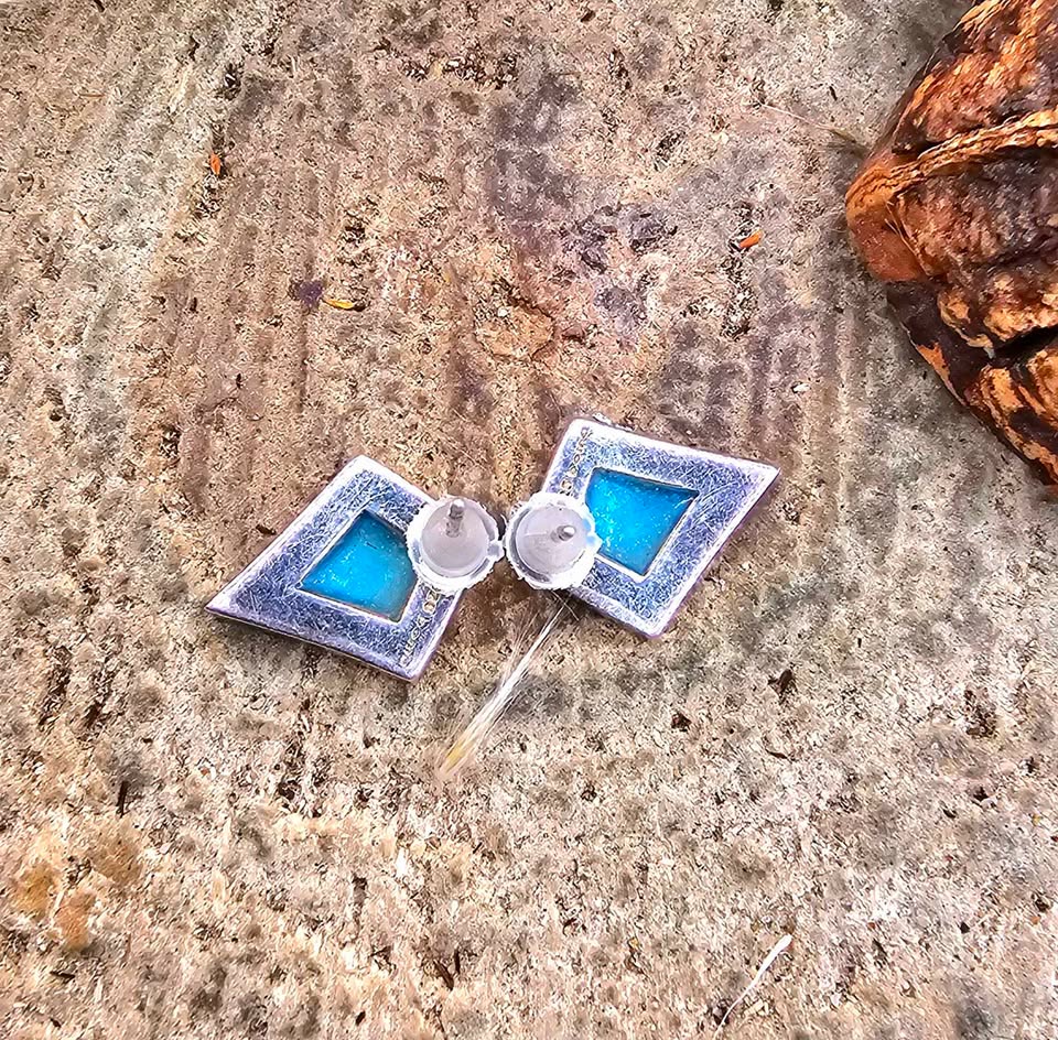 Mexico Turquoise Sterling Silver Stamped Ear Stud