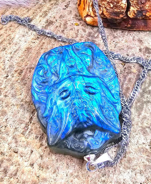 Nature Labradorite Carved Flashy Nine Tail Fox Pendant Necklace