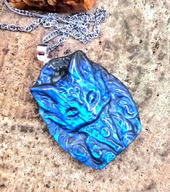 Nature Labradorite Carved Flashy Nine Tail Fox Pendant Necklace