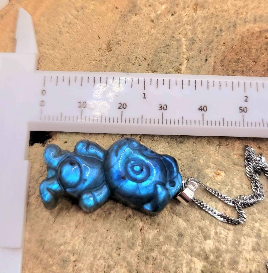 Nature Labradorite Flashy Carved Cute Dog Pendant Necklace
