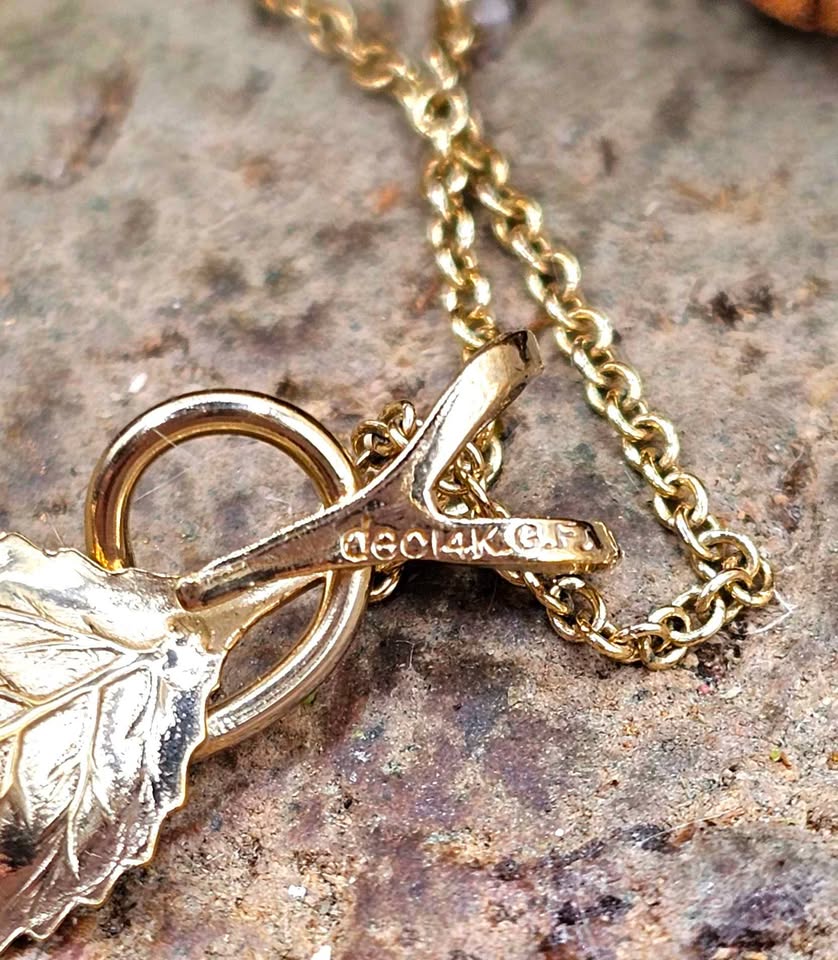 14K Gold Filled Opal Artistic Leaf Pendant With Necklace.