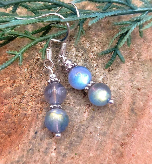 Flashy Nature Labradorite Double Round Beads Dangle Earring