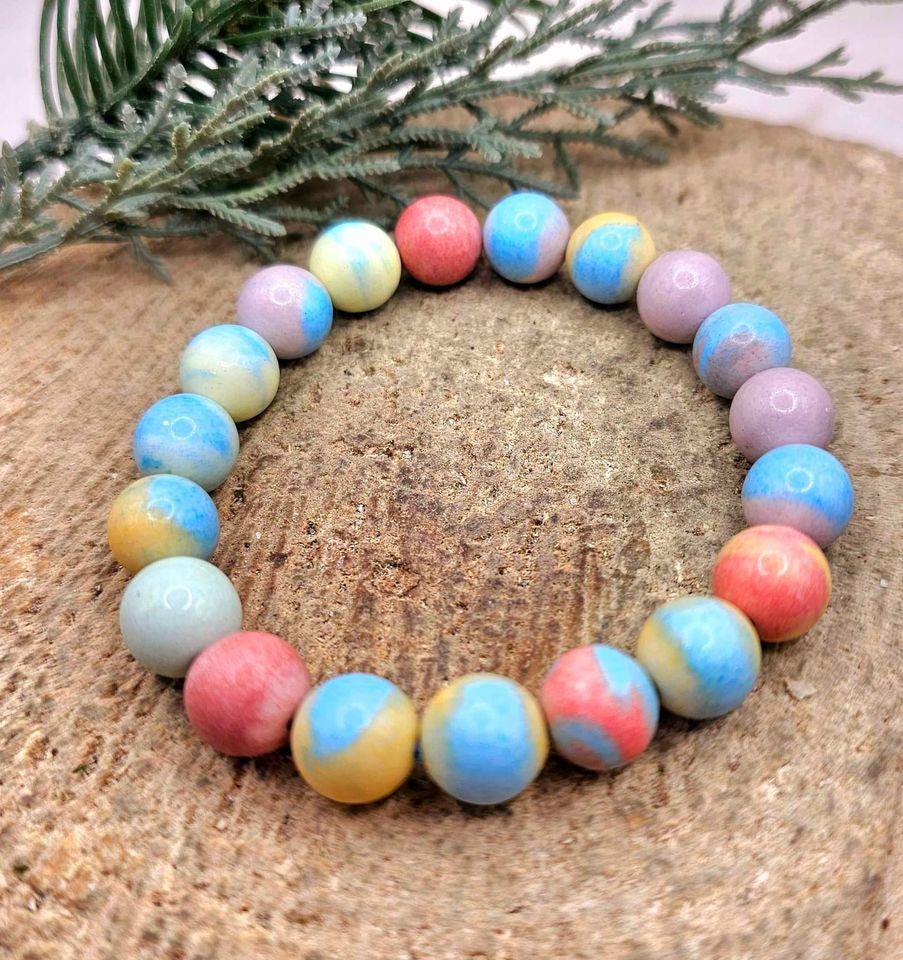 Colorful Nature Alashan Rainbow Stone 10mm Bracelet