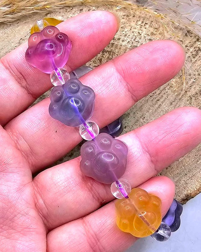 Nature Fluorite Cat Paw Bead Bracelet