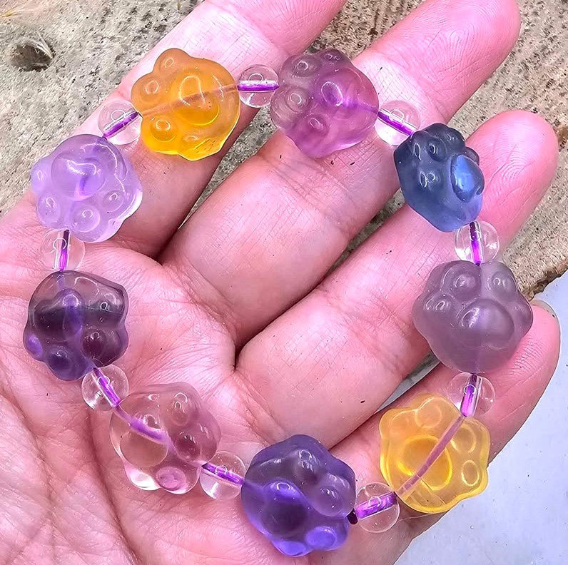 Nature Fluorite Cat Paw Bead Bracelet