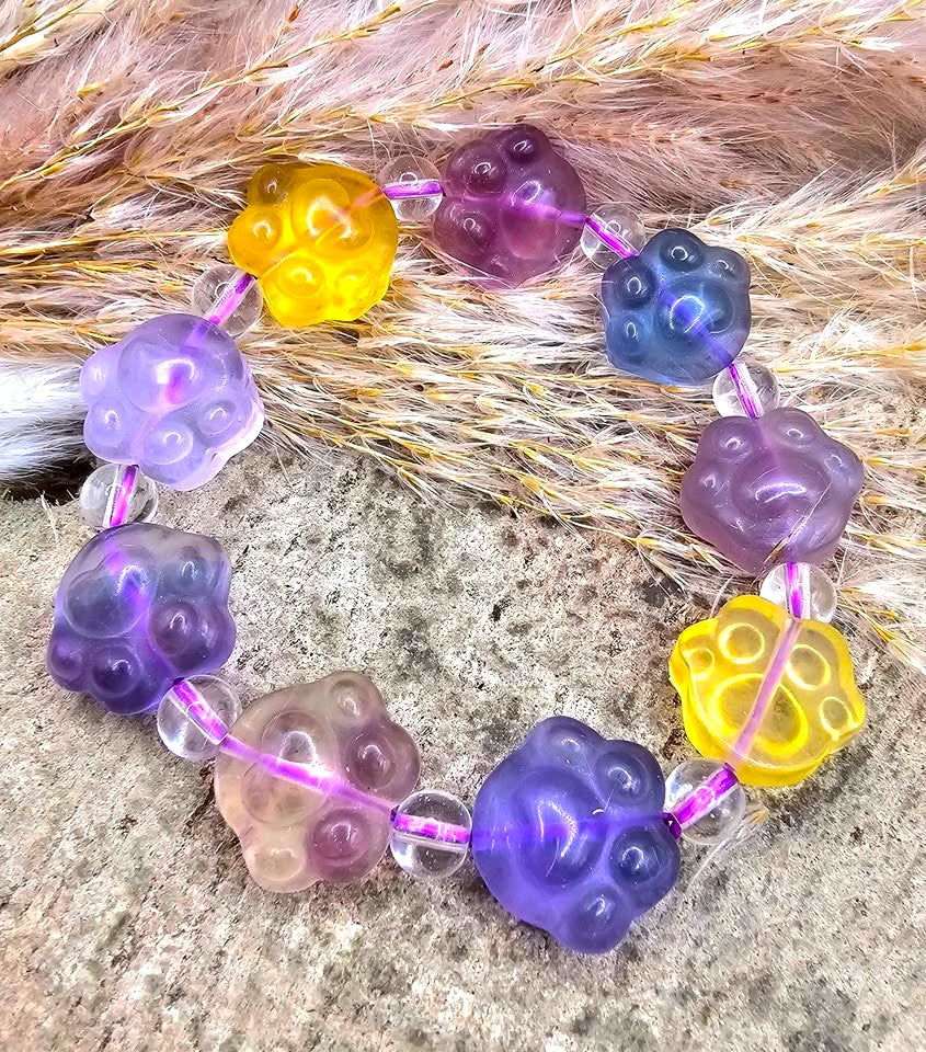 Nature Fluorite Cat Paw Bead Bracelet