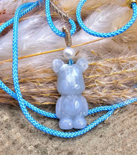 Nature Jade Carved Cute Bear Pendant Necklace