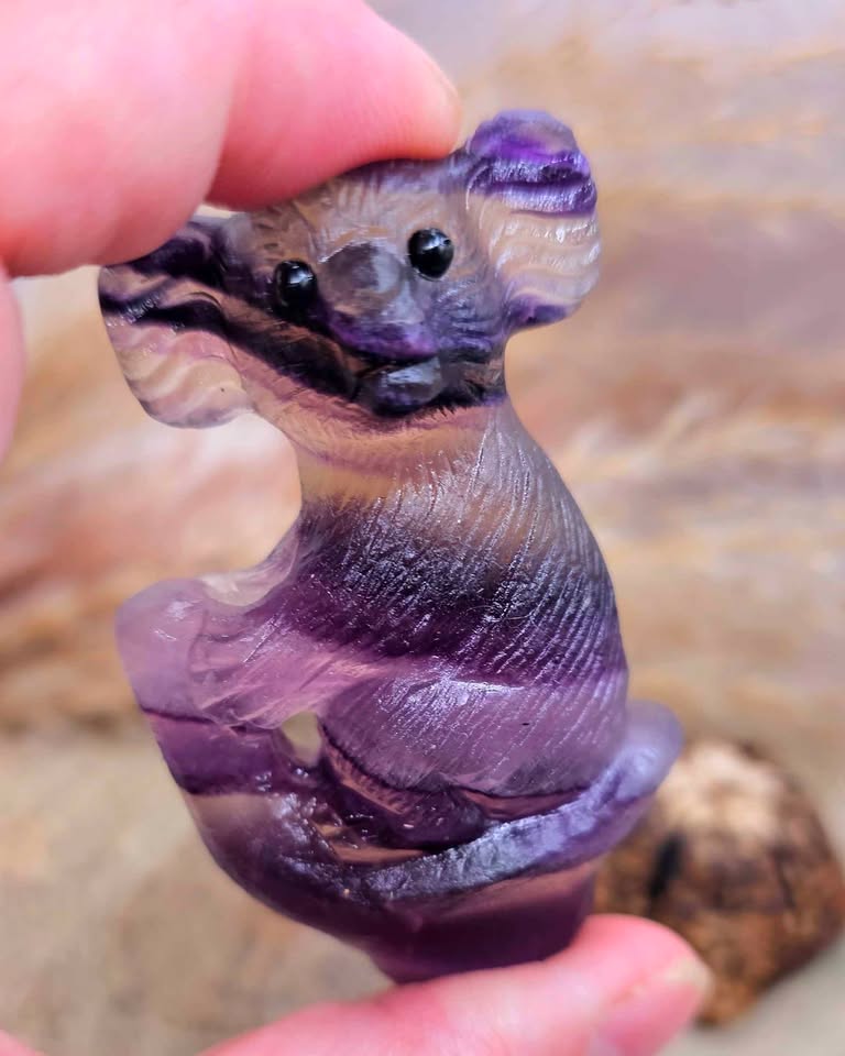 Nature Rainbow Fluorite Hand Carved &nbsp;2.5"Koala Figure