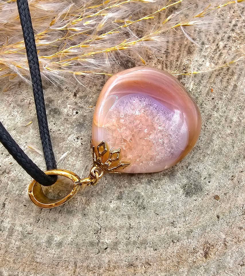 Nature Big Druzy Agate Stone Pendant Necklace