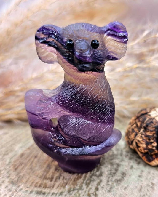 Nature Rainbow Fluorite Hand Carved &nbsp;2.5"Koala Figure