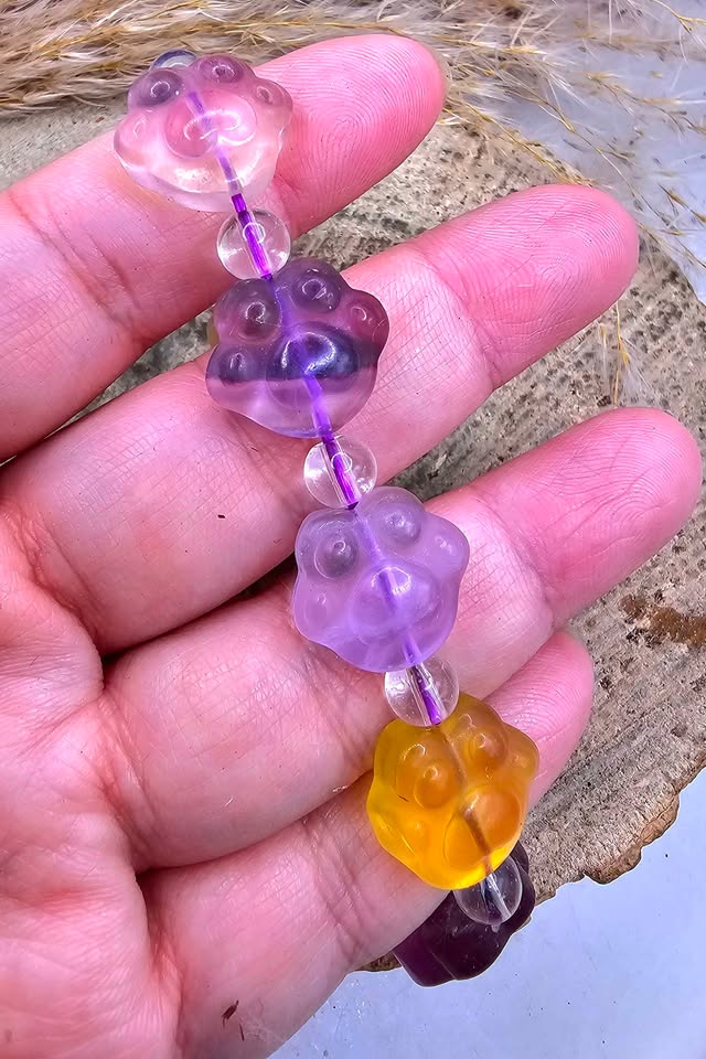 Nature Fluorite Cat Paw Bead Bracelet