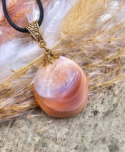 Nature Big Druzy Agate Stone Pendant Necklace
