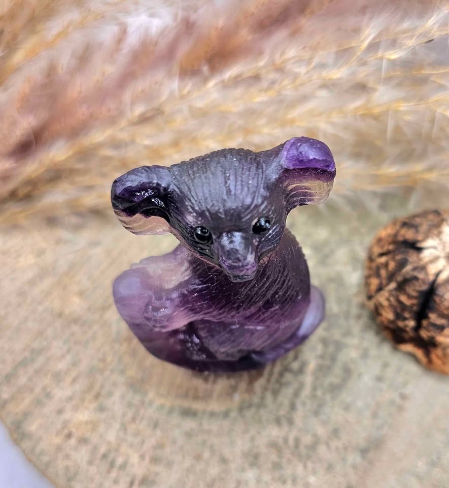 Nature Rainbow Fluorite Hand Carved &nbsp;2.5"Koala Figure