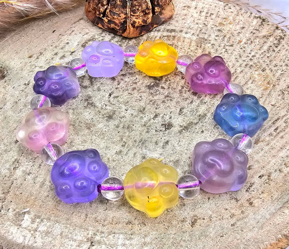 Nature Fluorite Cat Paw Bead Bracelet