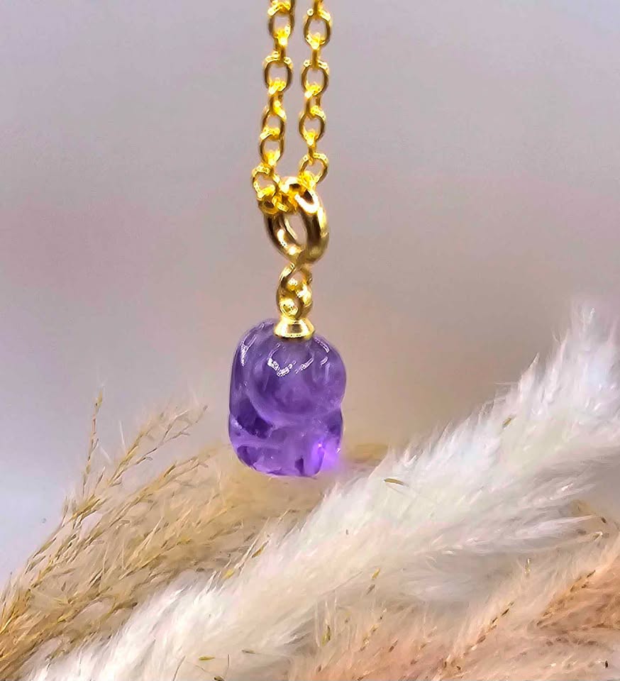 Nature Amethyst Rabbit Charm Necklace