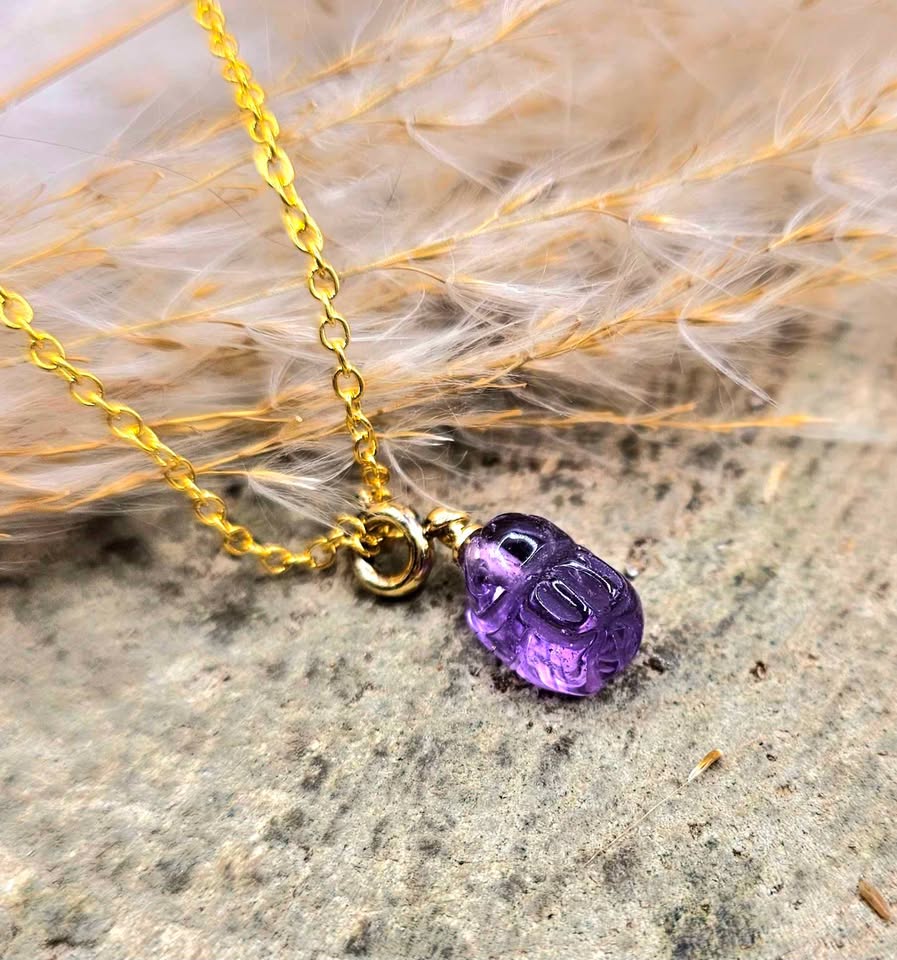 Nature Amethyst Rabbit Charm Necklace