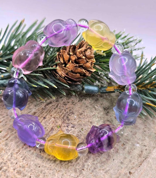 Nature Rainbow Fluorite Big Head Fox Bracelet