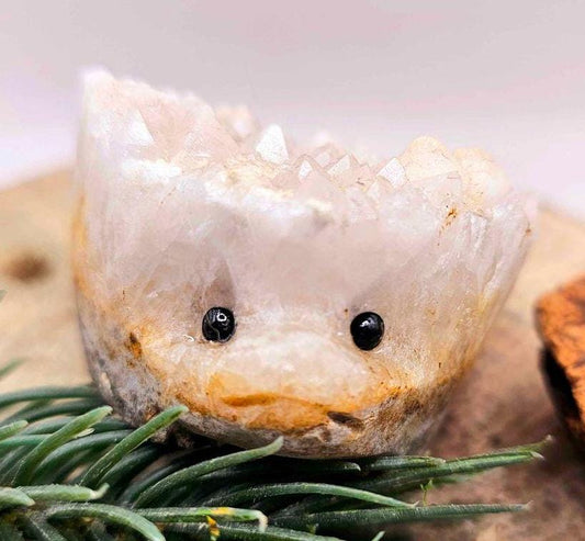 Adorable Crystal Cluster Hand Carved Cute Hedgehog Figure