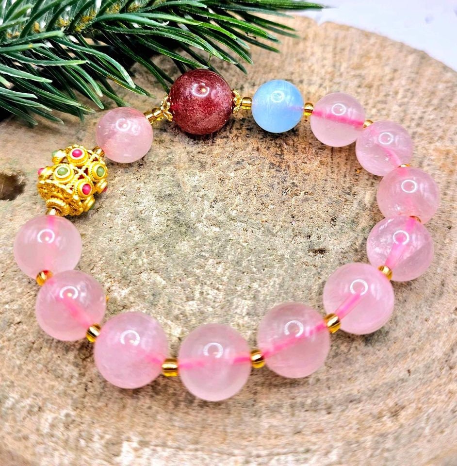 Beautiful Mixed Nature Crystals Tourmaline Blessing Charm Wheel Bracelet