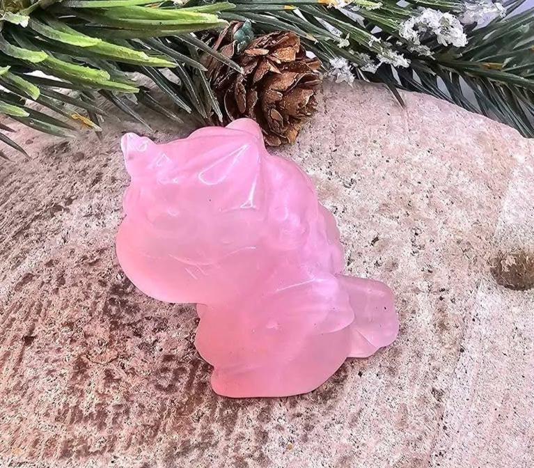 Nature Rose Quartz Hand Carved 2" Sleeping Unicorn Figure