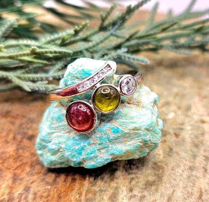 Beautiful Mixed Tourmaline Adjustable Sparking Adjustable Ring