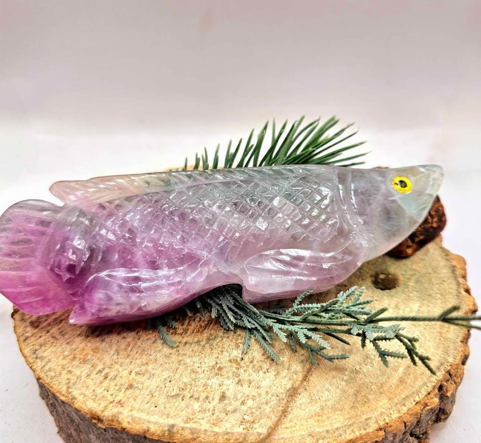 Rare Nature Fluorite Hand Carved 5.5" Fish Figure