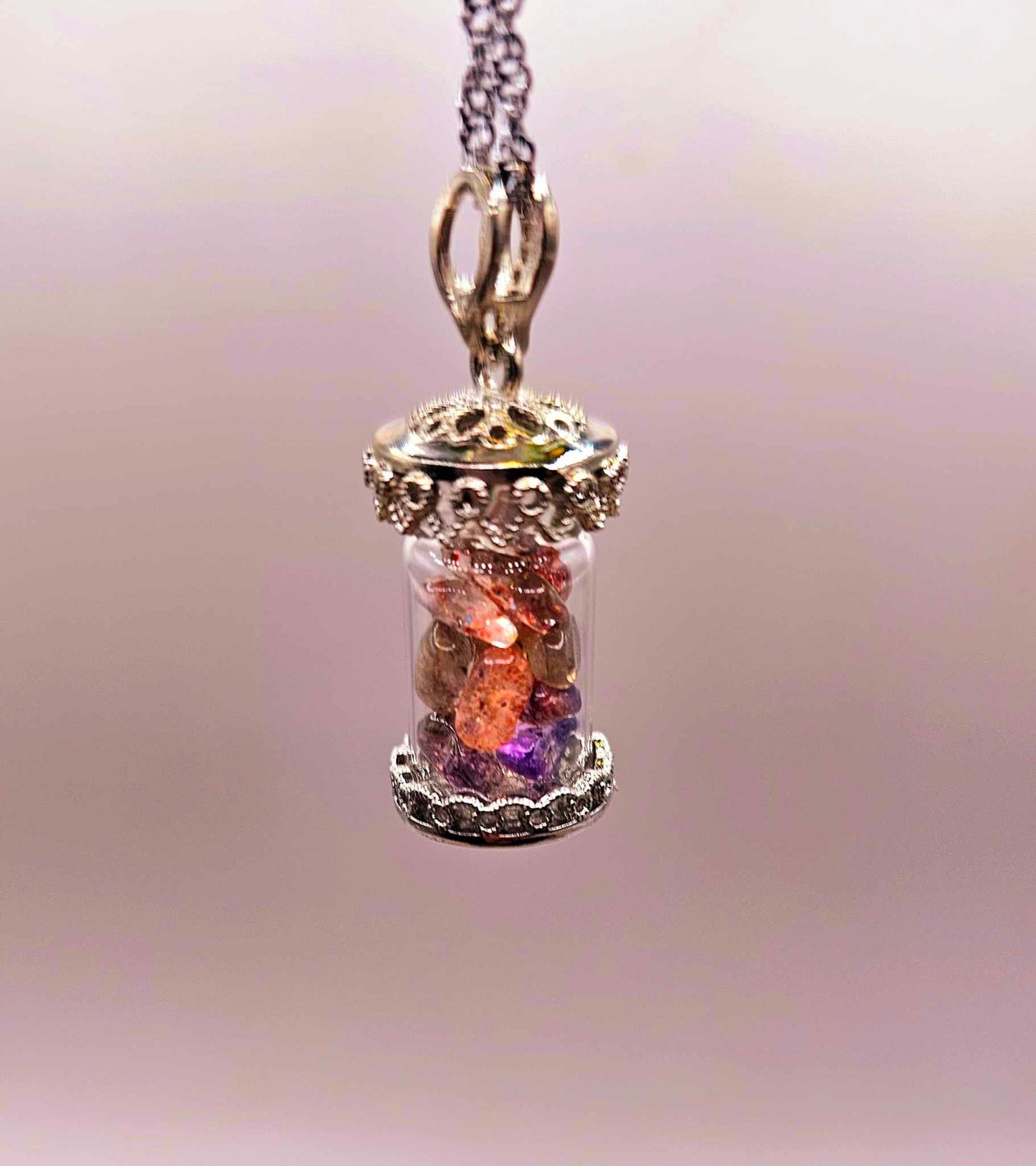 Floating Nature Super Seven Crystals Filled Bottle Pendant Necklace