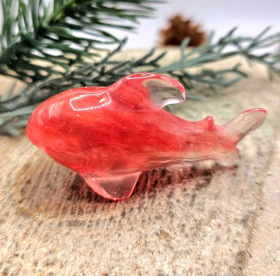 Unique Red Smelt Quartz Cute Shark Decor Figure