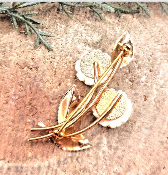 14K Gold Filled AMCO Floral Leaf Rose Brooch & Screw Back Earring