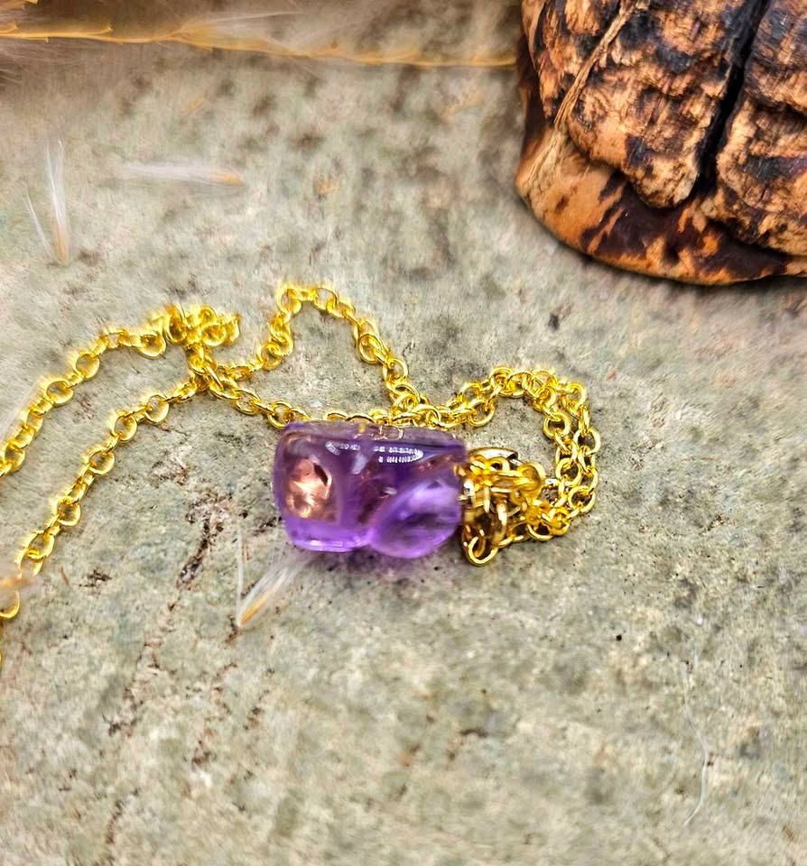 Nature Amethyst Rabbit Charm Necklace