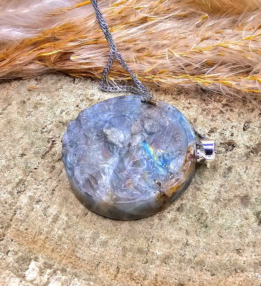Nature Labradorite Carved Unicorn Pendant Necklace