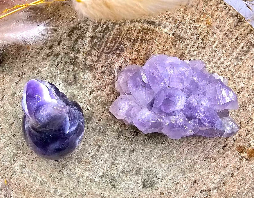 Nature Dream Amethyst Rabbit Figure & Amethyst Cluster