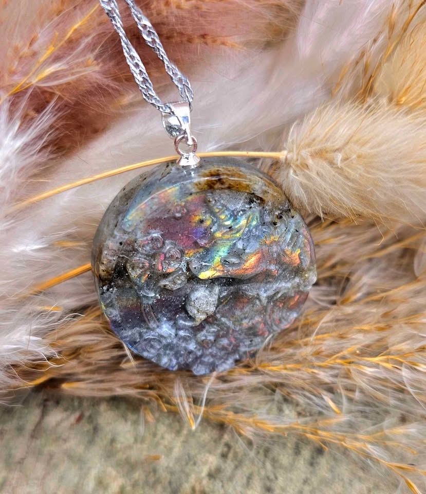 Nature Labradorite Carved Unicorn Pendant Necklace
