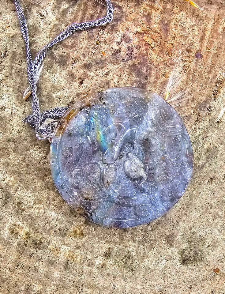 Nature Labradorite Carved Unicorn Pendant Necklace