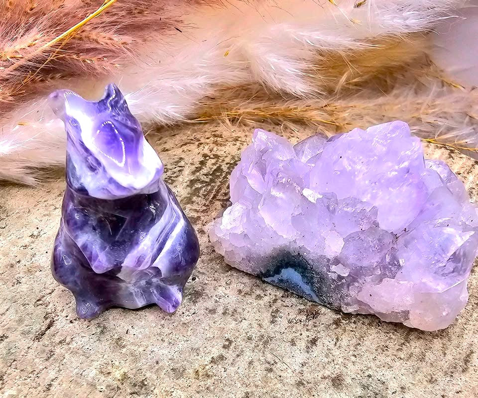 Nature Dream Amethyst Rabbit Figure & Amethyst Cluster
