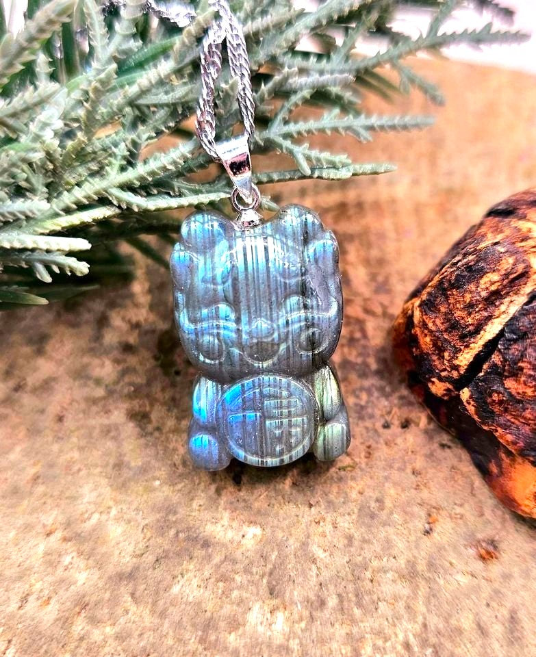 Nature Labradorite Dragon Baby Pendant Necklace