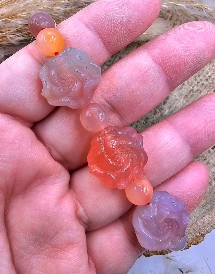 Nature Yanyuan Agate Lotus Bracelet