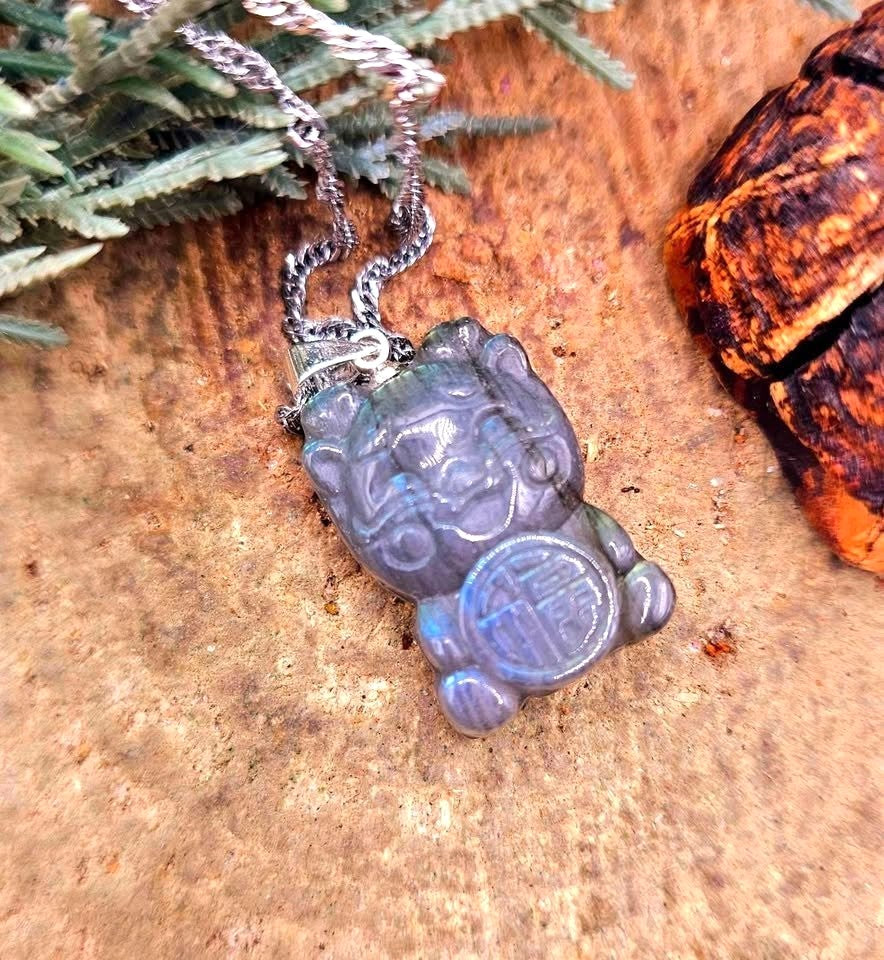 Nature Labradorite Dragon Baby Pendant Necklace