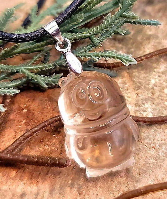 Nature Clear Crystal Hand Carved Penguin Pendant Necklace