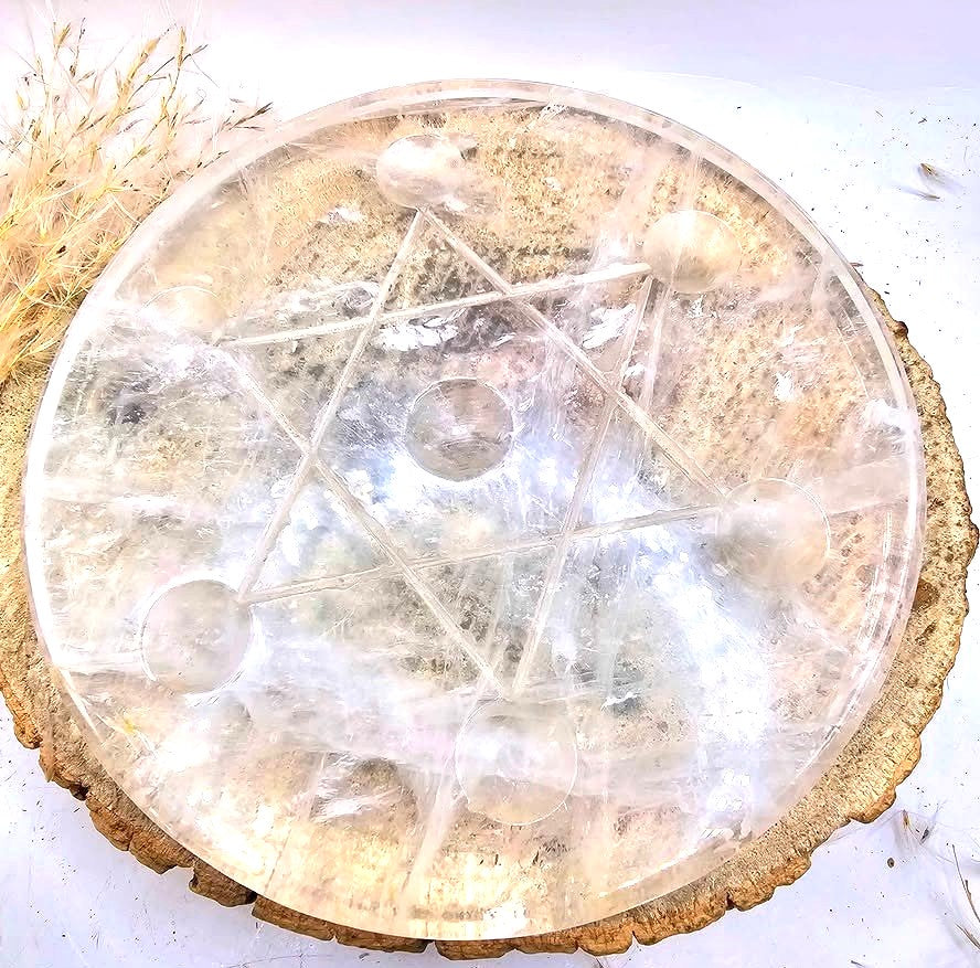 Nature Clear Crystal Star Of David 7 Sphere holder 4.5"Plate