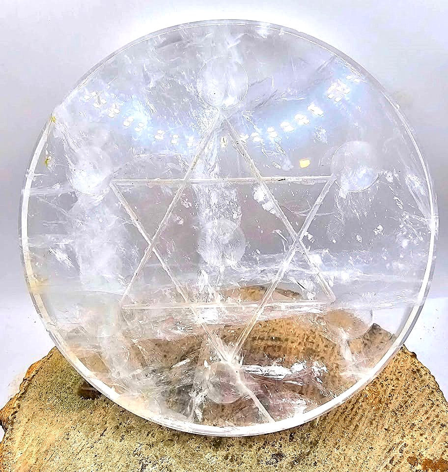 Nature Clear Crystal Star Of David 7 Sphere holder 4.5"Plate