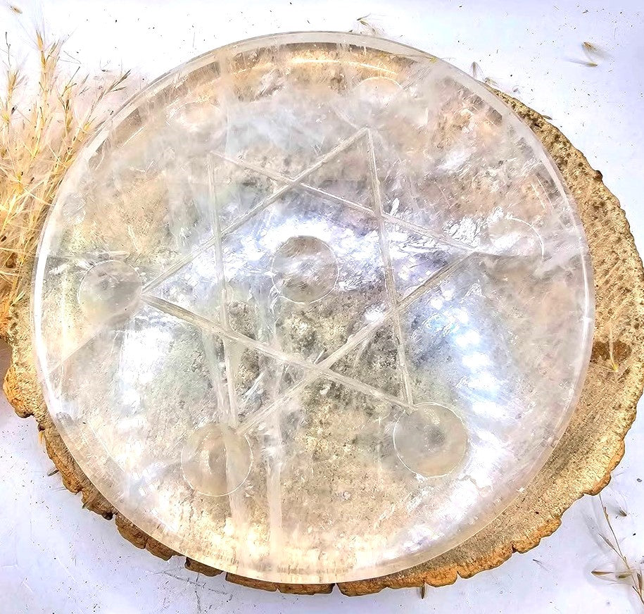 Nature Clear Crystal Star Of David 7 Sphere holder 4.5"Plate