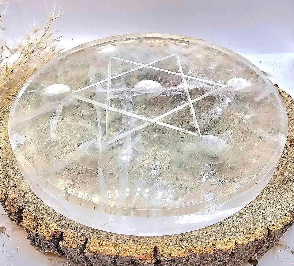 Nature Clear Crystal Star Of David 7 Sphere holder 4.5"Plate